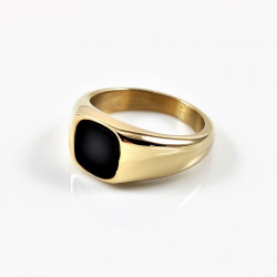 Zegelring Unisex - Stalen Goudkleur - Ring met Zwart Emaille
