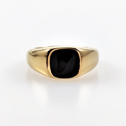 Zegelring Unisex - Stalen Goudkleur - Ring met Zwart Emaille