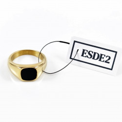 Zegelring Unisex - Stalen Goudkleur - Ring met Zwart Emaille