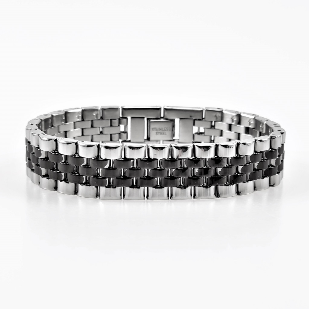 schuintrekken Motiveren knijpen Armband Heren Stalen Zwart/Zilver Kleur Horlogband Schakelarmband Kleur  Zwart Armband-Binnenmaat 20 cm