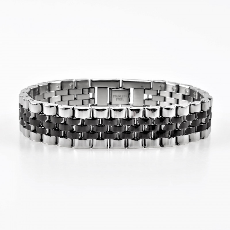 Sicilië ondeugd vlees Armband Heren Stalen Zwart/Zilver Kleur Horlogband Schakelarmband Kleur  Zwart Armband-Binnenmaat 20 cm