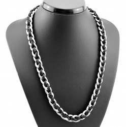 Gourmet Ketting Heren - Stalen Mat Zilver Kleur - SchakelKetting met Leer