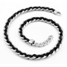 Gourmet Ketting Heren - Stalen Mat Zilver Kleur - SchakelKetting met Leer