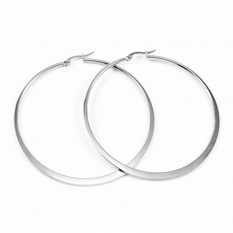 Ø60mm Oorbellen Dames - Stalen Zilverkleur - Oorringen Platte-Design