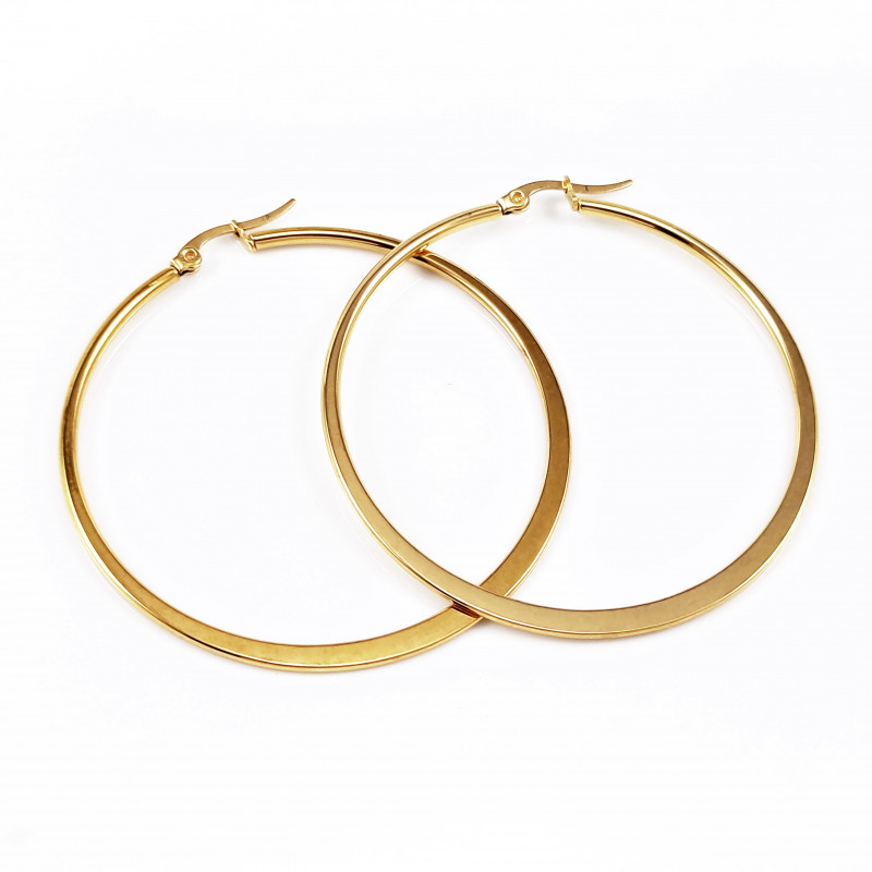 Ø50mm Oorbellen Dames - Stalen Goudkleur - Oorringen Platte -Design