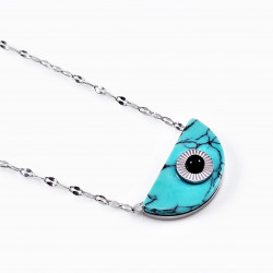 Halve Maan Ketting Dames Verstelbar Stalen Zilver Turquoise Steen