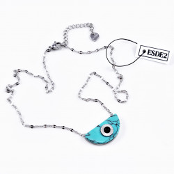 Halve Maan Ketting Dames Verstelbar Stalen Zilver Turquoise Steen