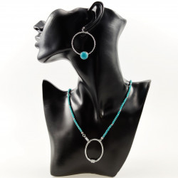 Kralen Ketting Dames Stalen Zilver Kleur Turquoise Natuursteen Choker