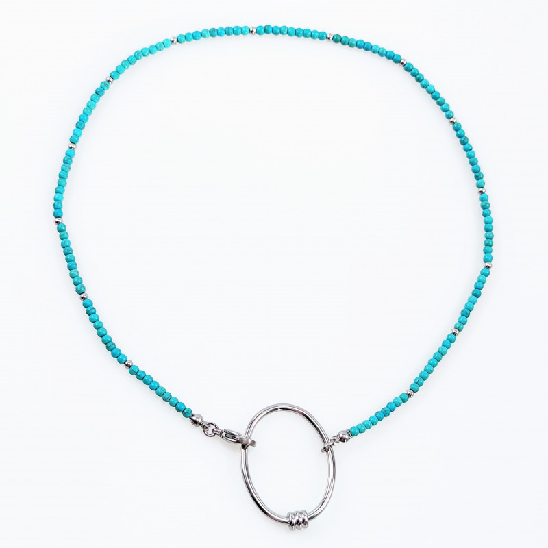 Kralen Ketting Dames Stalen Zilver Kleur Turquoise Natuursteen Choker Kralen Ketting Dames Stalen Zilver Kleur Turquoise Natuursteen Choker