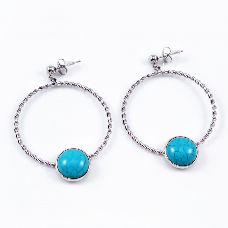 Turquoise Oorbellen Dames Stalen Gedraaide Oorhangers Natuursteen Turquoise Oorbellen Dames Stalen Gedraaide Oorhangers Natuursteen