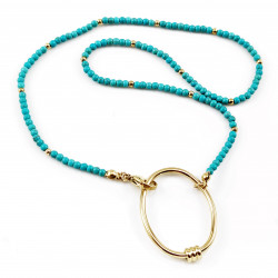 Kralen Ketting Dames Stalen Goud Kleur Turquoise Natuursteen Choker