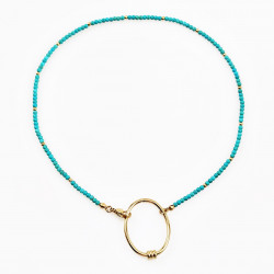 45cm x 3mm Kralen Ketting Dames - Stalen Goud Kleur - Turquoise Natuursteen - Choker