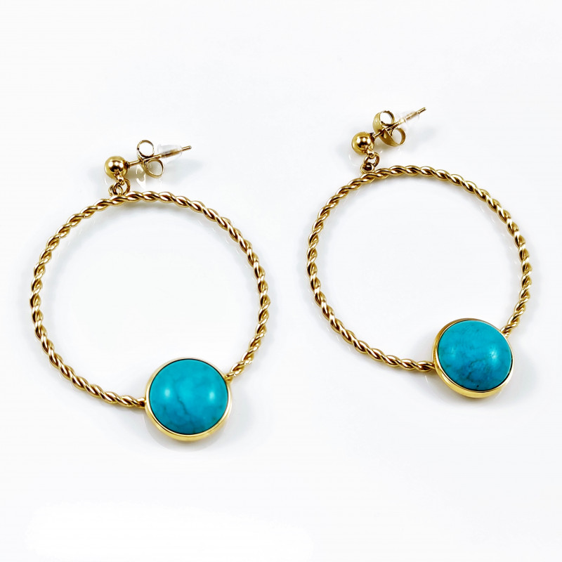 Turquoise Oorbellen Dames Stalen Gedraaide Oorhangers Natuursteen Turquoise Oorbellen Dames Stalen Gedraaide Oorhangers Natuursteen