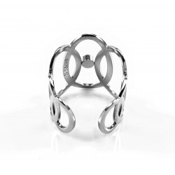 Ovale Cirkels Ring Dames - Stalen Ziver Kleur - Opengewerkte - Verstelbaar