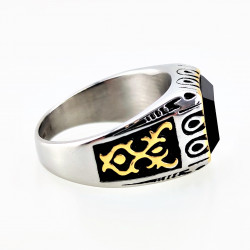 Zegelring Heren Stalen Goud/Zilver Kleur Ring met Zwarte Onyx Steen