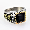 Zegelring Heren Stalen Goud/Zilver Kleur Ring met Zwarte Onyx Steen