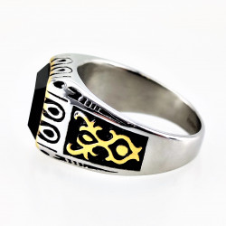 Zegelring Heren Stalen Goud/Zilver Kleur Ring met Zwarte Onyx Steen