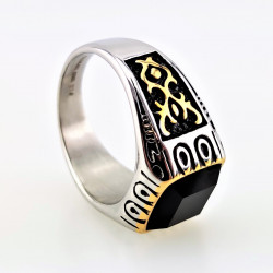 Zegelring Heren Stalen Goud/Zilver Kleur Ring met Zwarte Onyx Steen