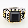 Zegelring Heren Stalen Goud/Zilver Kleur Ring met Zwarte Onyx Steen