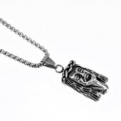 60cm Ketting + Jezus Christus Hoofd Hanger Unisex Stalen Zilver Kleur