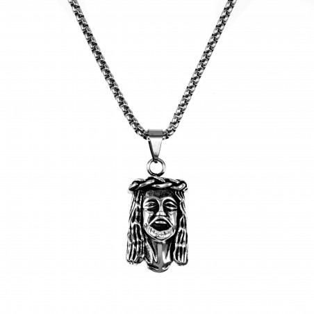 60cm Ketting + Jezus Christus Hoofd Hanger Unisex Stalen Zilver Kleur