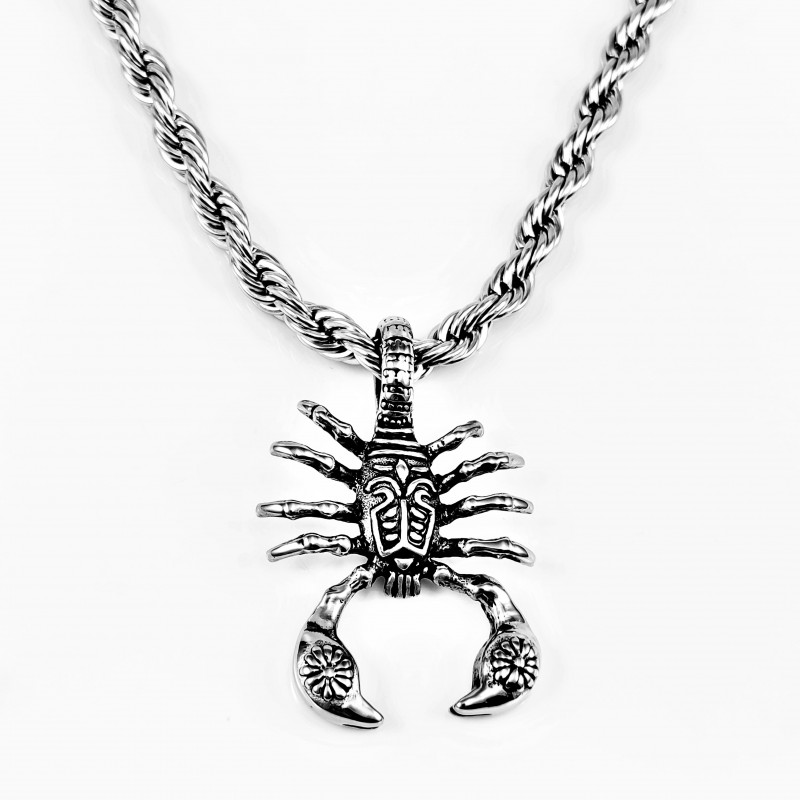 50cm x 4mm Ketting + Schorpioen Hanger Unisex - Stalen Zilverkleur - Sterrenbeeld Shorpioenhanger - Horoscoop