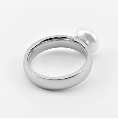 Parel Ring Dames - Stalen Zilver Kleur - Ring met Witte Zoetwaterparel