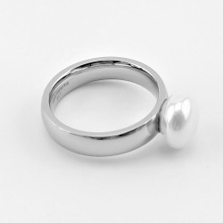 Parel Ring Dames - Stalen Zilver Kleur - Ring met Witte Zoetwaterparel