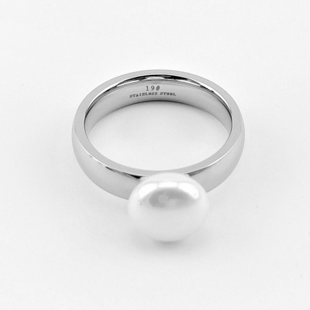 Parel Ring Dames - Stalen Zilver Kleur - Ring met Witte Zoetwaterparel