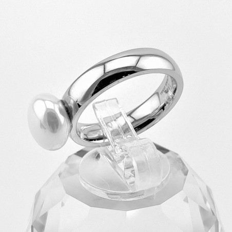 Parel Ring Dames - Stalen Zilver Kleur - Ring met Witte Zoetwaterparel
