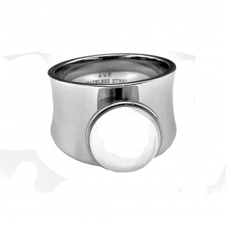 Brede Ring met Parel - Stalen Zilver Kleur - Ring Dames