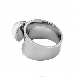 Brede Ring met Parel -Stalen Zilver Kleur Ring Dames