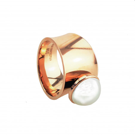 Brede Ring met Parel - Stalen Roségoud Kleur  - Ring Dames
