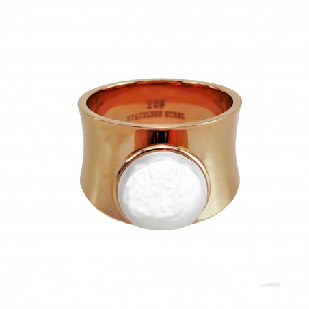 Brede Ring met Parel - Stalen Roségoud Kleur  - Ring Dames