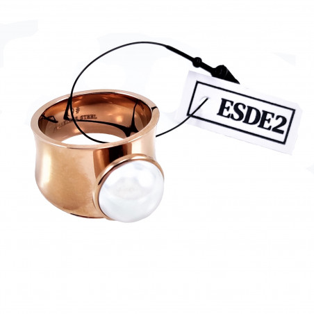 Brede Ring met Parel - Stalen Roségoud Kleur  - Ring Dames