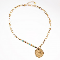 46cm Kompas ketting Dames - Stalen Goudkleur - Ovale Schakelsketting met Hanger