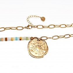 46cm Kompas ketting Dames - Stalen Goudkleur - Ovale Schakelsketting met Hanger