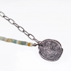 45cm Kompas ketting Dames - Stalen Zilverkleur - Ovale Schakelsketting met Hanger