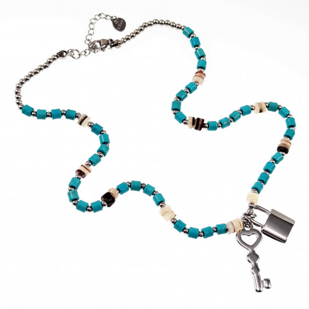 Turkoois Verstelbaar ketting Dames - Sleutel en Hangslothanger Stalen