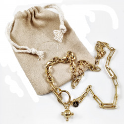 Dottillove Schakelketting Dames - RVS Geel Gold Plated - Ketting met Ball Hanger