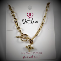 Dottillove Schakelketting Dames - RVS Geel Gold Plated - Ketting met Ball Hanger