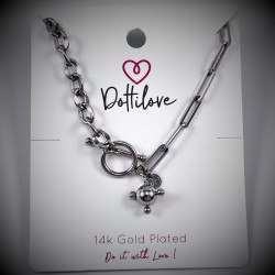Dottillove Schakelketting Dames - RVS Wit Gold Plated - Ketting met Ball Hanger