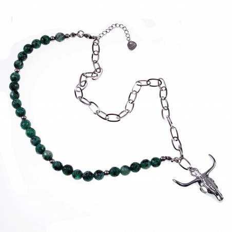 Ketting Buffelkop Hanger Stalen ziver Kleur Schakelketting Natuursteen