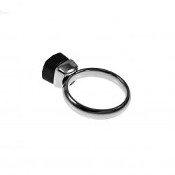 Solitaire Ring met Zwarte Kristal - Roestvrij Stalen Zilver Kleur - Dames Ring