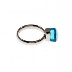 Solitaire Ring met Aqua/Blauw Kristal - Roestvrij Stalen Zilver Kleur - Dames Ring