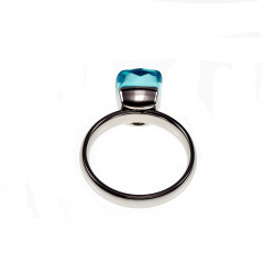 Solitaire Ring met Aqua/Blauw Kristal - Roestvrij Stalen Zilverkleur - Dames Ring