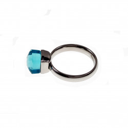 Solitaire Ring met Aqua/Blauw Kristal - Roestvrij Stalen Zilverkleur - Dames Ring