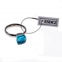 Solitaire Ring met Aqua/Blauw Kristal - Roestvrij Stalen Zilverkleur - Dames Ring
