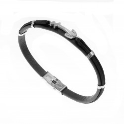Zwarte Armband Heren met Anker - Leren - RVS Zilverkleur