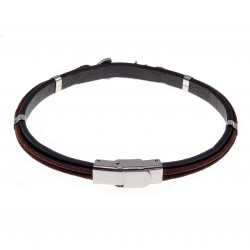 Zwarte/Bruin Armband Heren met Anker Leren RVS Zilver Kleur
